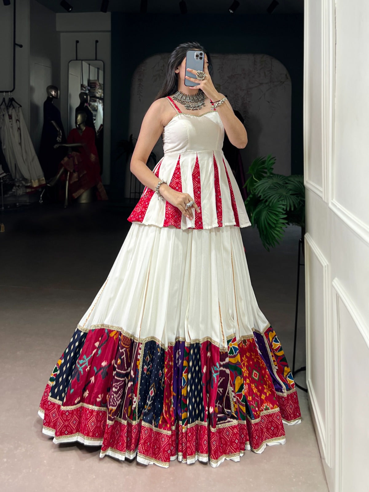 Lorenvalley Fashion White Pure Rayon Multi Patch Work With Lace Touch Up Lehenga Choli | Swadesiicart