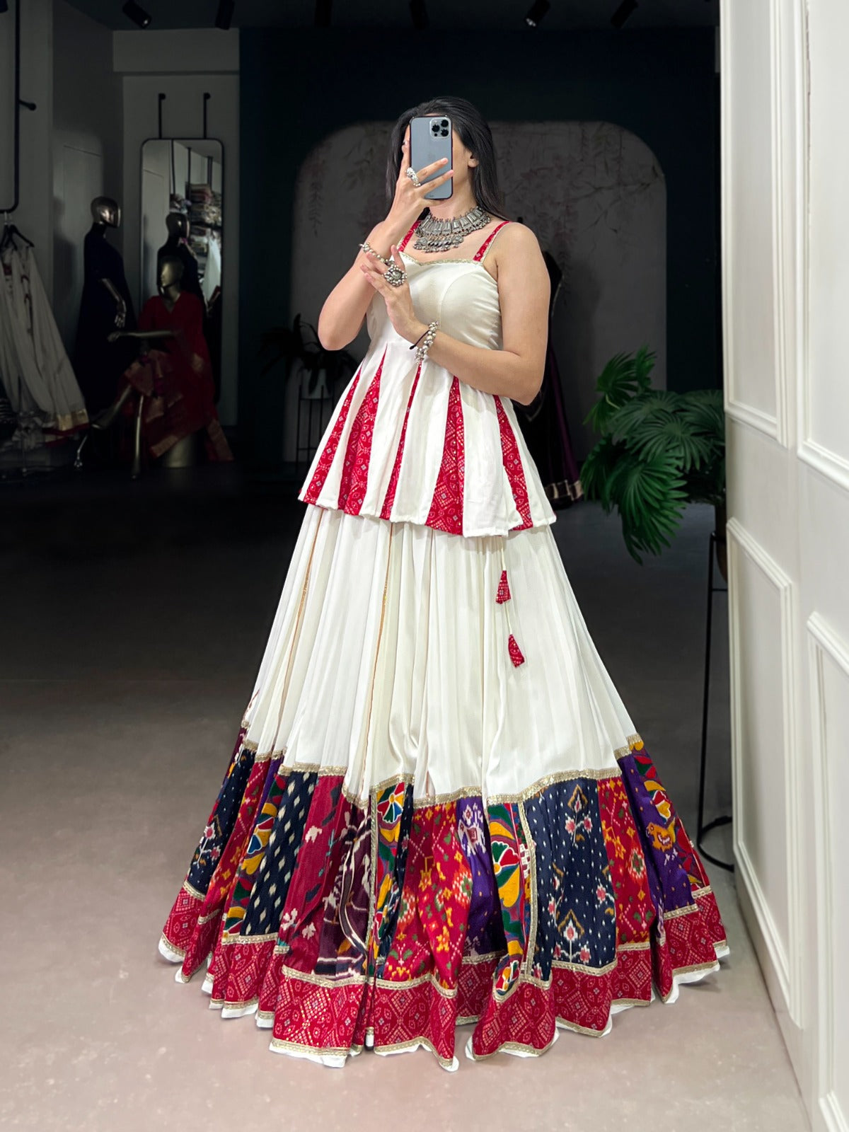 Lorenvalley Fashion White Pure Rayon Multi Patch Work With Lace Touch Up Lehenga Choli | Swadesiicart