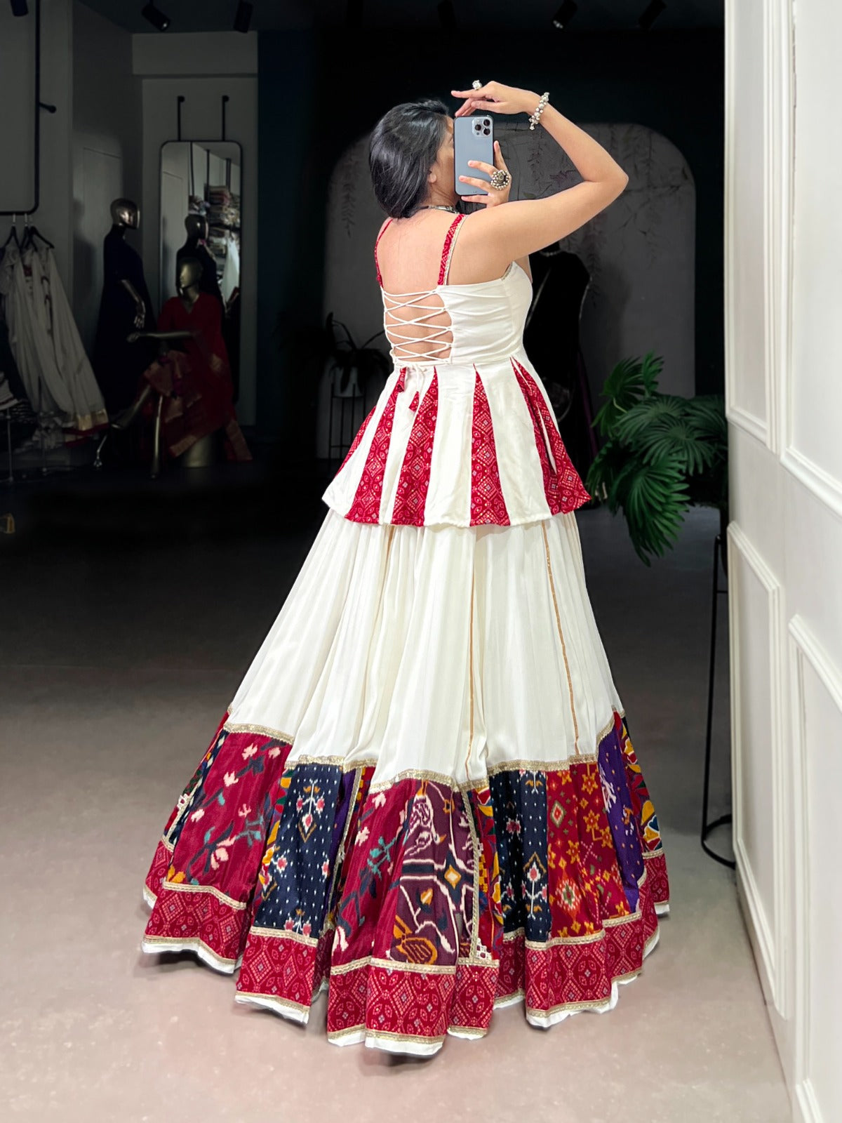 Lorenvalley Fashion White Pure Rayon Multi Patch Work With Lace Touch Up Lehenga Choli | Swadesiicart