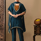 Myshka Green Silk Blend Kaftan Sweetheart Neck Short Sleeves Kurta Trousers With Dupatta - Swadesiicart