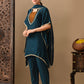 Myshka Green Silk Blend Kaftan Sweetheart Neck Short Sleeves Kurta Trousers With Dupatta - Swadesiicart