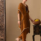 Myshka Mustard Silk Blend Kaftan Sweetheart Neck Short Sleeves Kurta Trousers With Dupatta - Swadesiicart