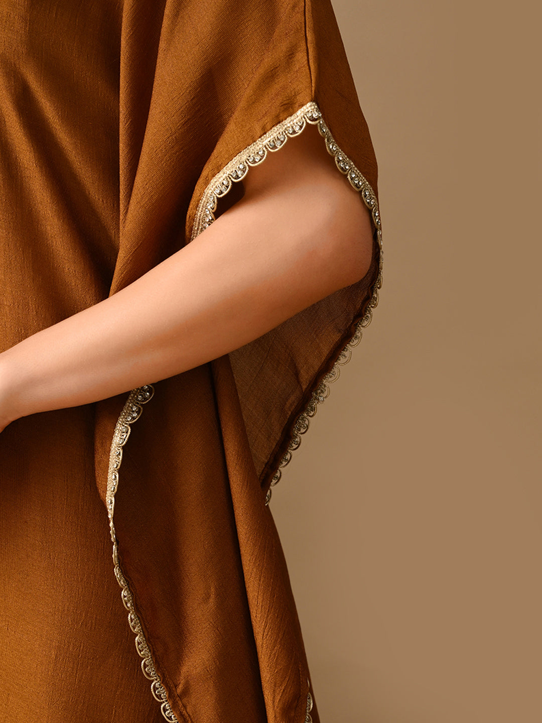 Myshka Mustard Silk Blend Kaftan Sweetheart Neck Short Sleeves Kurta Trousers With Dupatta - Swadesiicart