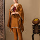 Myshka Mustard Silk Blend Kaftan Sweetheart Neck Short Sleeves Kurta Trousers With Dupatta - Swadesiicart