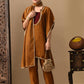 Myshka Mustard Silk Blend Kaftan Sweetheart Neck Short Sleeves Kurta Trousers With Dupatta - Swadesiicart