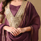 Myshka Mauve Silk Blend Straight Round Neck Short Sleeves Kurta Trousers With Dupatta - Swadesiicart