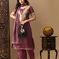 Myshka Mauve Silk Blend Straight Round Neck Short Sleeves Kurta Trousers With Dupatta - Swadesiicart