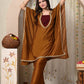 Myshka Brown Silk Blend Kaftan Round Neck Short Sleeves Kurta Trousers Set - Swadesiicart