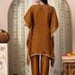 Myshka Brown Silk Blend Kaftan Round Neck Short Sleeves Kurta Trousers Set - Swadesiicart