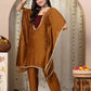 Myshka Brown Silk Blend Kaftan Round Neck Short Sleeves Kurta Trousers Set - Swadesiicart