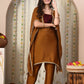 Myshka Brown Silk Blend Kaftan Round Neck Short Sleeves Kurta Trousers Set - Swadesiicart