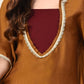 Myshka Brown Silk Blend Kaftan Round Neck Short Sleeves Kurta Trousers Set - Swadesiicart