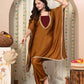 Myshka Brown Silk Blend Kaftan Round Neck Short Sleeves Kurta Trousers Set - Swadesiicart