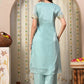 Myshka Blue Silk Blend Straight Round Neck Short Sleeves Kurta Trousers Set - Swadesiicart