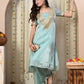 Myshka Blue Silk Blend Straight Round Neck Short Sleeves Kurta Trousers Set - Swadesiicart