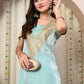 Myshka Blue Silk Blend Straight Round Neck Short Sleeves Kurta Trousers Set - Swadesiicart