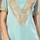 Myshka Blue Silk Blend Straight Round Neck Short Sleeves Kurta Trousers Set - Swadesiicart