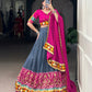 Lorenvalley Fashion Blue Tasar Silk Print with Foil Work and Real Mirror Gamthi Work with Lace Touch Up Lehenga Choli with Dupatta | Swadesiicart