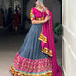 Lorenvalley Fashion Blue Tasar Silk Print with Foil Work and Real Mirror Gamthi Work with Lace Touch Up Lehenga Choli with Dupatta | Swadesiicart