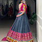 Lorenvalley Fashion Blue Tasar Silk Print with Foil Work and Real Mirror Gamthi Work with Lace Touch Up Lehenga Choli with Dupatta | Swadesiicart