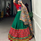 Lorenvalley Green Dola Silk Printed With Foil Work And Original Mirror Gamthi Lace Touch Up Lehenga Choli with Dupatta | Swadesiicart