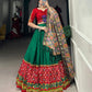 Lorenvalley Green Dola Silk Printed With Foil Work And Original Mirror Gamthi Lace Touch Up Lehenga Choli with Dupatta | Swadesiicart