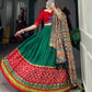 Lorenvalley Green Dola Silk Printed With Foil Work And Original Mirror Gamthi Lace Touch Up Lehenga Choli with Dupatta | Swadesiicart