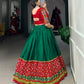 Lorenvalley Green Dola Silk Printed With Foil Work And Original Mirror Gamthi Lace Touch Up Lehenga Choli with Dupatta | Swadesiicart