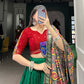 Lorenvalley Green Dola Silk Printed With Foil Work And Original Mirror Gamthi Lace Touch Up Lehenga Choli with Dupatta | Swadesiicart