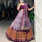 Lorenvalley Wine Tussar Silk Dot and Ikkat Print with Mirror Gamthi Work and Foil Work Lehenga Choli with Dupatta | Swadesiicart