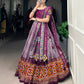 Lorenvalley Wine Tussar Silk Dot and Ikkat Print with Mirror Gamthi Work and Foil Work Lehenga Choli with Dupatta | Swadesiicart