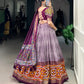 Lorenvalley Wine Tussar Silk Dot and Ikkat Print with Mirror Gamthi Work and Foil Work Lehenga Choli with Dupatta | Swadesiicart