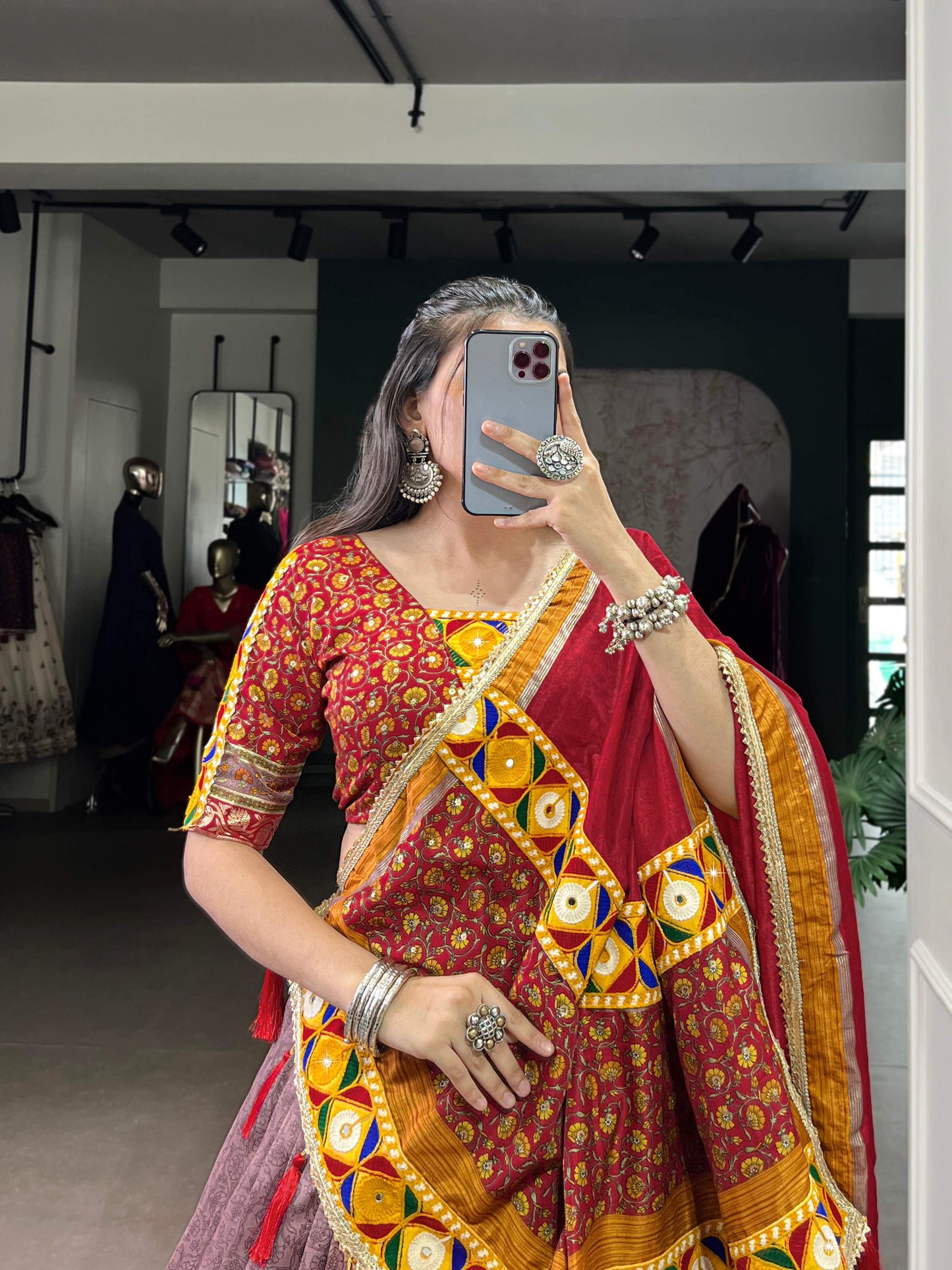Lorenvalley Fashion Tasar Silk Kashmiri Print With Foil Print And Original Mirror Gamthi work Lehenga Choli with Dupatta - Swadesiicart