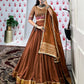 Lorenvalley Brown Pure Chanderi Zari Weaving Work With Gotta Patti Lace Touch Up Lehenga Choli with Dupatta | Swadesiicart