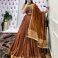 Lorenvalley Brown Pure Chanderi Zari Weaving Work With Gotta Patti Lace Touch Up Lehenga Choli with Dupatta | Swadesiicart