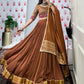 Lorenvalley Brown Pure Chanderi Zari Weaving Work With Gotta Patti Lace Touch Up Lehenga Choli with Dupatta | Swadesiicart