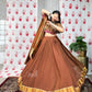 Lorenvalley Brown Pure Chanderi Zari Weaving Work With Gotta Patti Lace Touch Up Lehenga Choli with Dupatta | Swadesiicart
