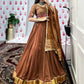 Lorenvalley Brown Pure Chanderi Zari Weaving Work With Gotta Patti Lace Touch Up Lehenga Choli with Dupatta | Swadesiicart