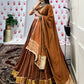 Lorenvalley Brown Pure Chanderi Zari Weaving Work With Gotta Patti Lace Touch Up Lehenga Choli with Dupatta | Swadesiicart