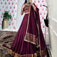 Lorenvalley Wine Pure Chanderi Zari Weaving Work With Gotta Patti Lace Touch Up Lehenga Choli with Dupatta | Swadesiicart