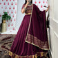 Lorenvalley Wine Pure Chanderi Zari Weaving Work With Gotta Patti Lace Touch Up Lehenga Choli with Dupatta | Swadesiicart