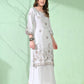 Myshka Women's Embroidered Calf Length White Kurta With Palazzo - Swadesiicart