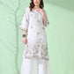 Myshka Women's Embroidered Calf Length White Kurta With Palazzo - Swadesiicart