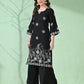Myshka Women's Embroidered Calf Length Black Kurta With Palazzo - Swadesiicart