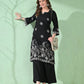 Myshka Women's Embroidered Calf Length Black Kurta With Palazzo - Swadesiicart