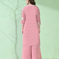 Myshka Women's Embroidered Calf Length Pink Kurta With Palazzo - Swadesiicart