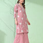 Myshka Women's Embroidered Calf Length Pink Kurta With Palazzo - Swadesiicart