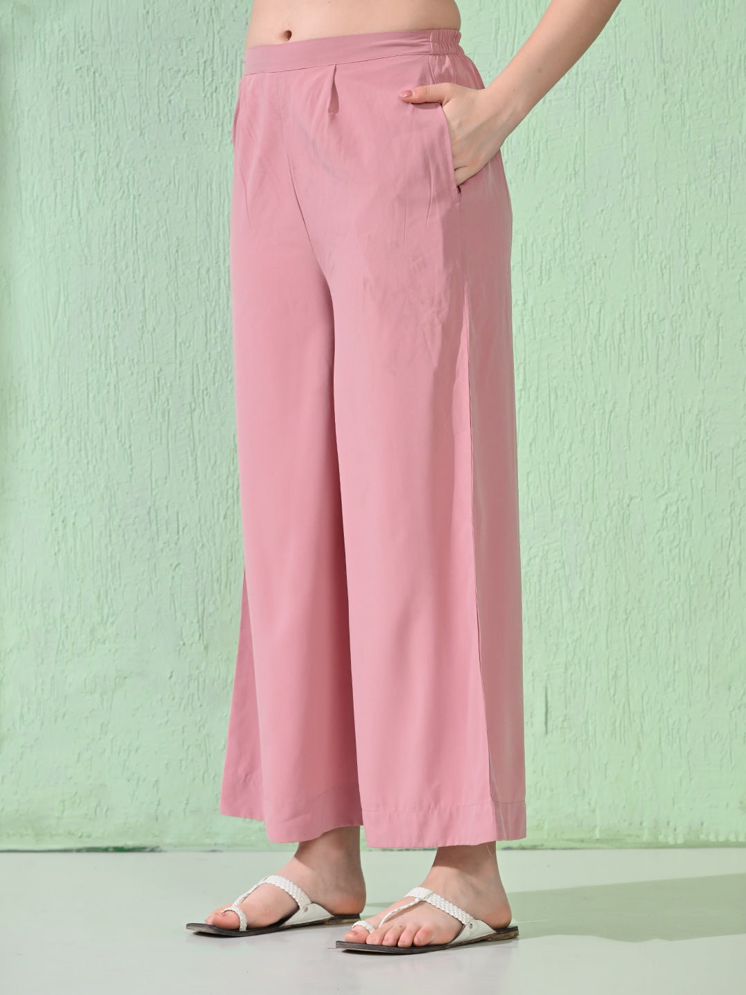 Myshka Women's Embroidered Calf Length Pink Kurta With Palazzo - Swadesiicart