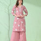 Myshka Women's Embroidered Calf Length Pink Kurta With Palazzo - Swadesiicart