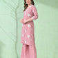 Myshka Women's Embroidered Calf Length Pink Kurta With Palazzo - Swadesiicart